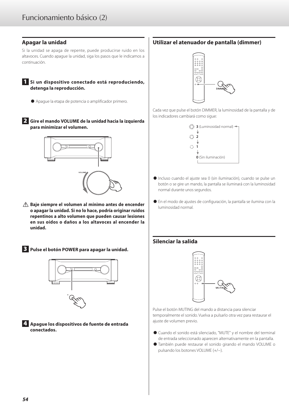 Y 54, Ina 54, Funcionamiento básico (2) | Teac C-02 User Manual | Page 54 / 68