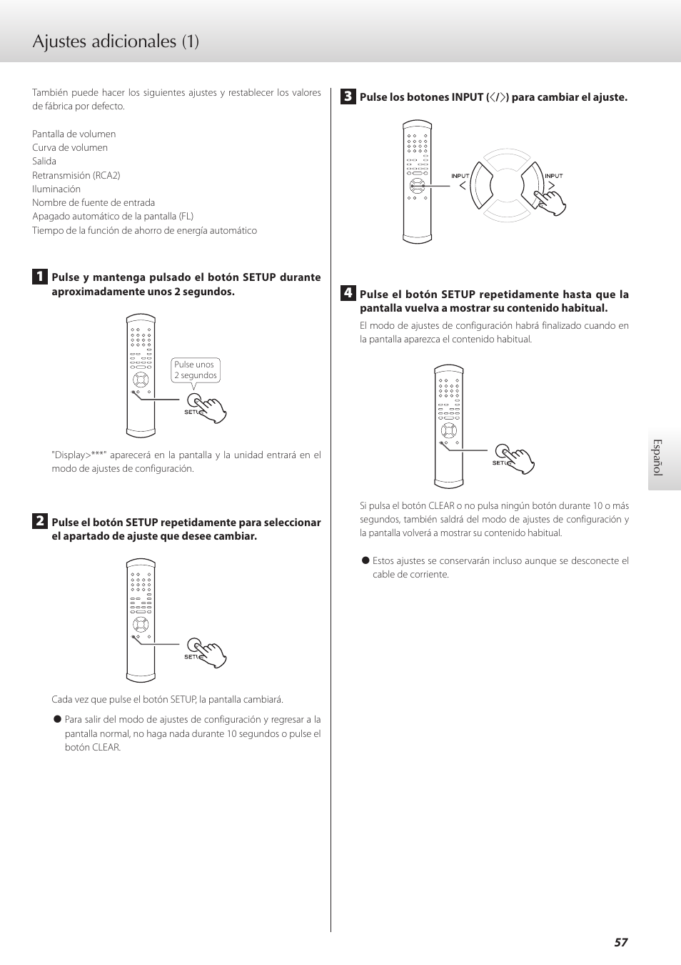 Ajustes adicionales, Ajustes adicionales (1) | Teac C-02 User Manual | Page 57 / 68