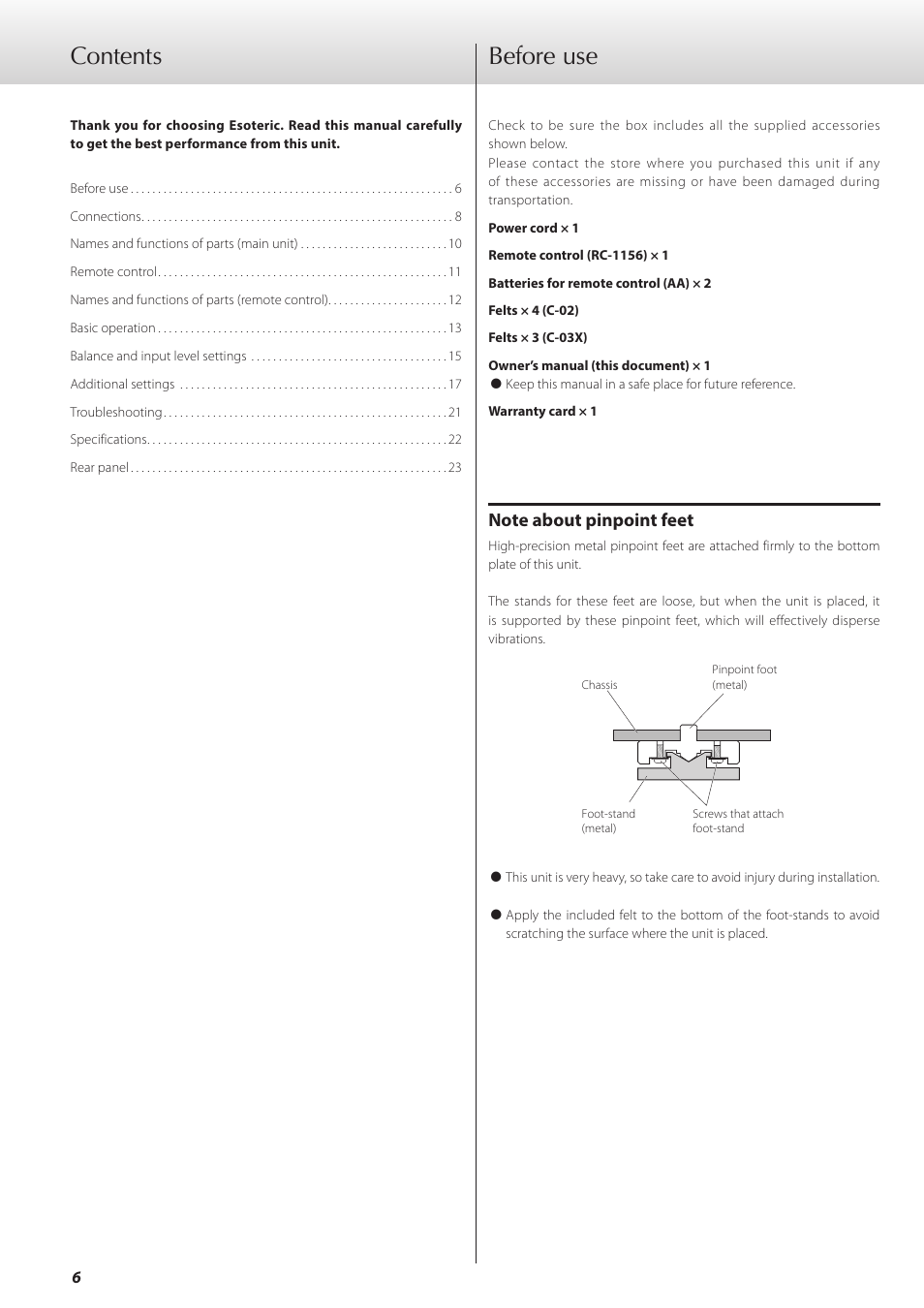 Before use, Before use contents | Teac C-02 User Manual | Page 6 / 68