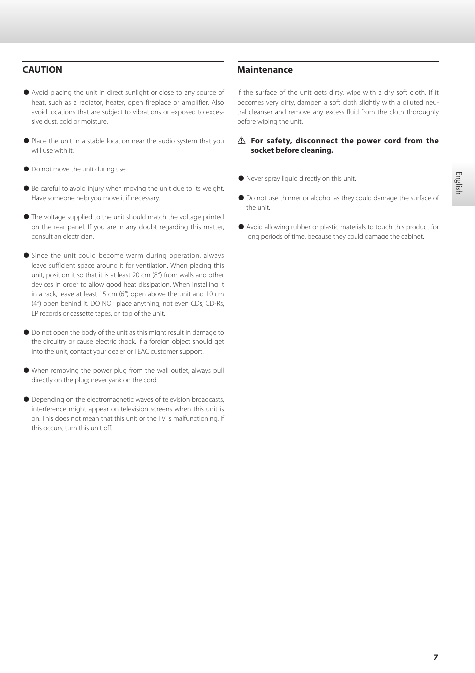 Caution, Maintenance | Teac C-02 User Manual | Page 7 / 68