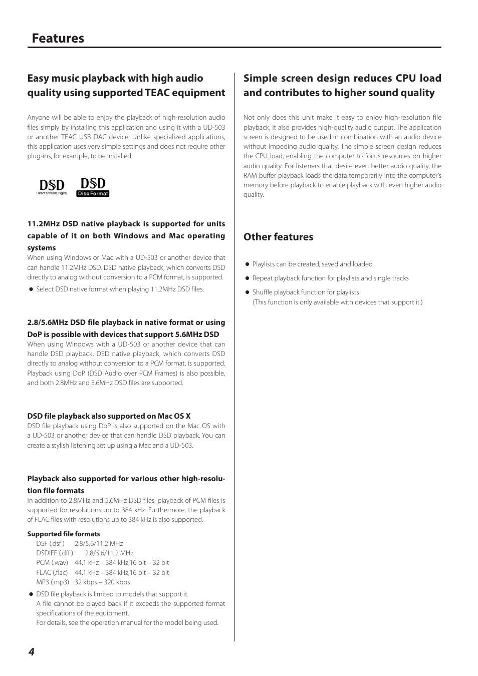 Features, Other features | Teac HR V.1 User Manual | Page 4 / 15