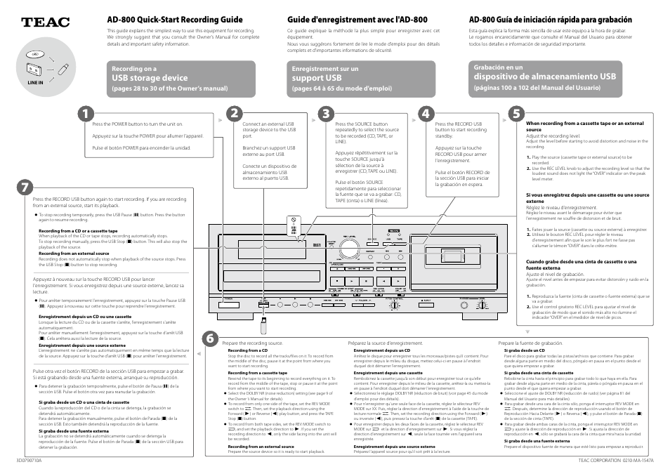 Teac AD-800 Quick Start User Manual | 2 pages