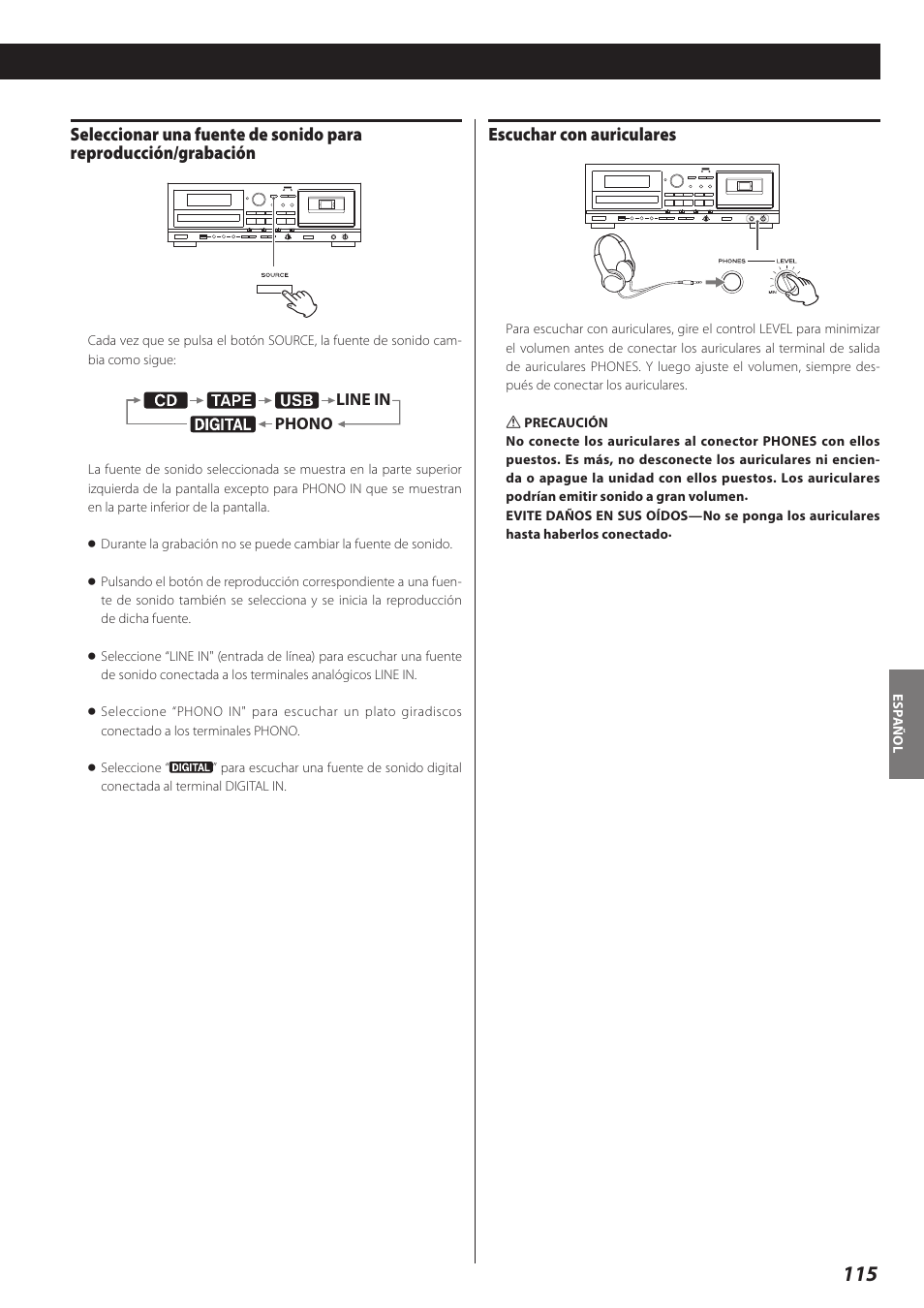 Escuchar con auriculares | Teac AD-RW900-B User Manual | Page 115 / 148