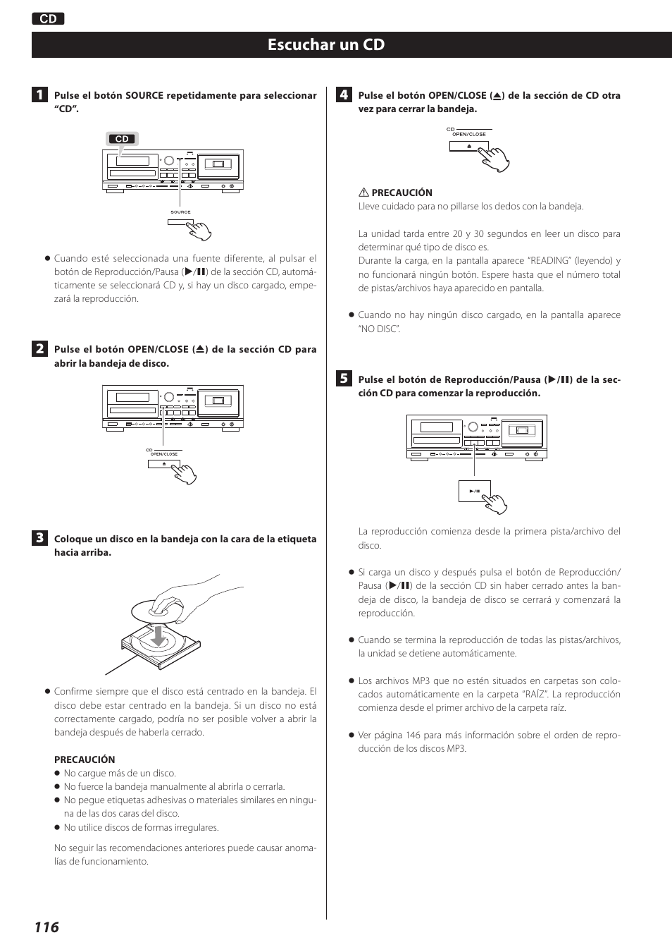 Escuchar un cd | Teac AD-RW900-B User Manual | Page 116 / 148