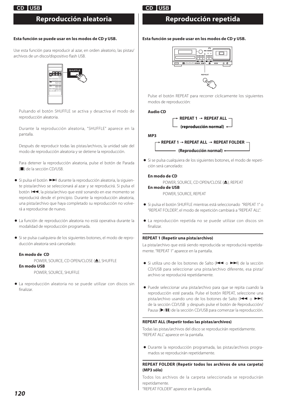 Reproducción aleatoria, Reproducción repetida | Teac AD-RW900-B User Manual | Page 120 / 148