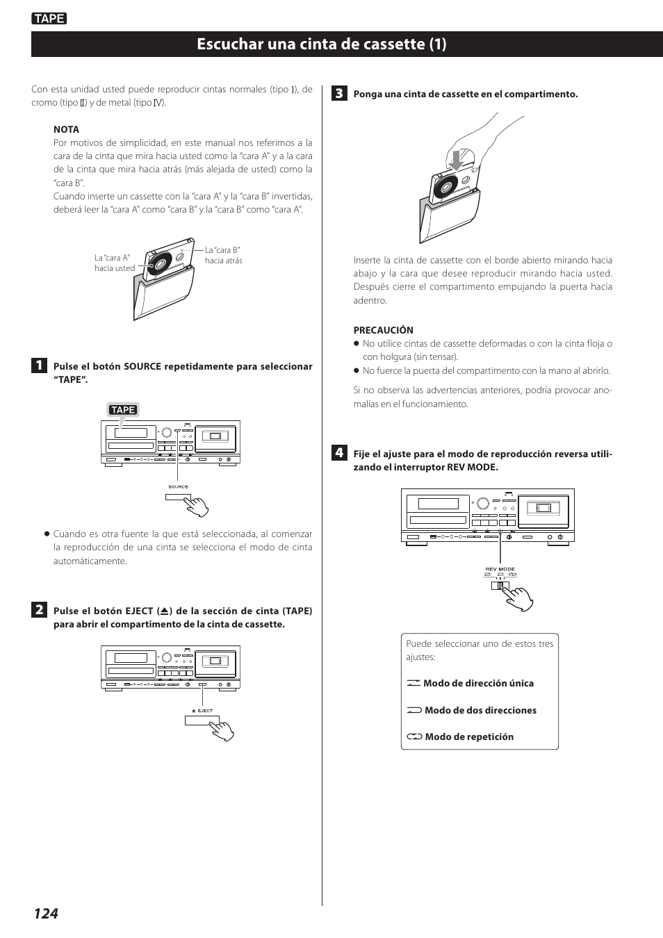 Escuchar una cinta de cassette, Escuchar una cinta de cassette (1) | Teac AD-RW900-B User Manual | Page 124 / 148