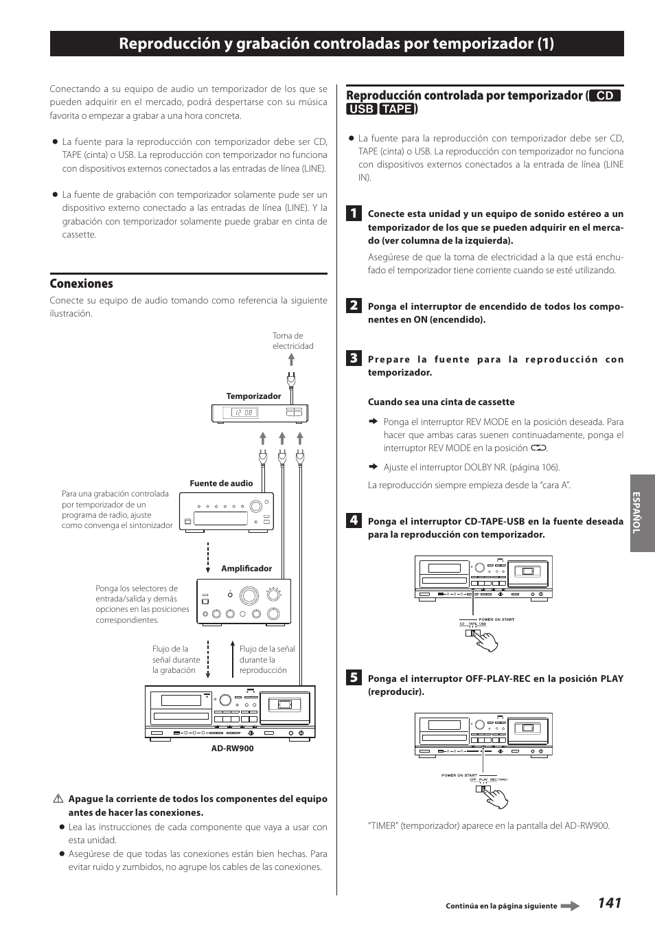 Conexiones, Reproducción controlada por temporizador | Teac AD-RW900-B User Manual | Page 141 / 148