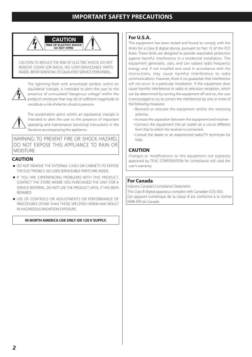 Important safety precautions | Teac AD-RW900-B User Manual | Page 2 / 148