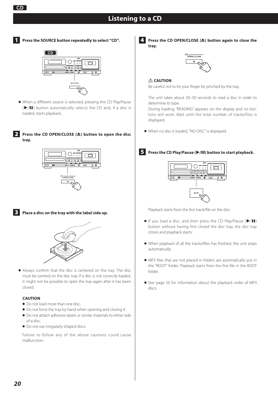 Listening to a cd | Teac AD-RW900-B User Manual | Page 20 / 148