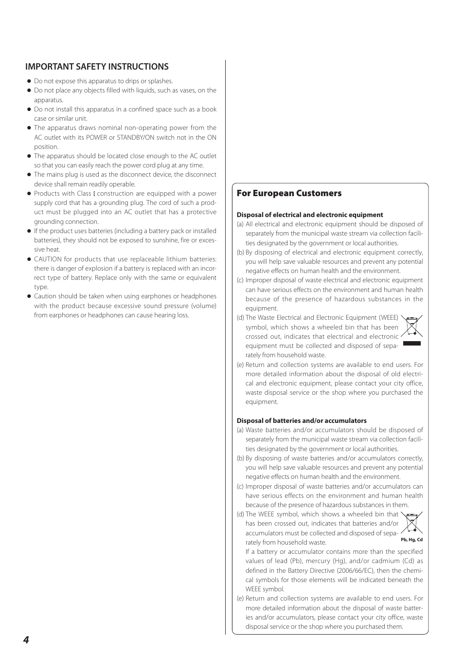 English, For european customers, Important safety instructions | Teac AD-RW900-B User Manual | Page 4 / 148