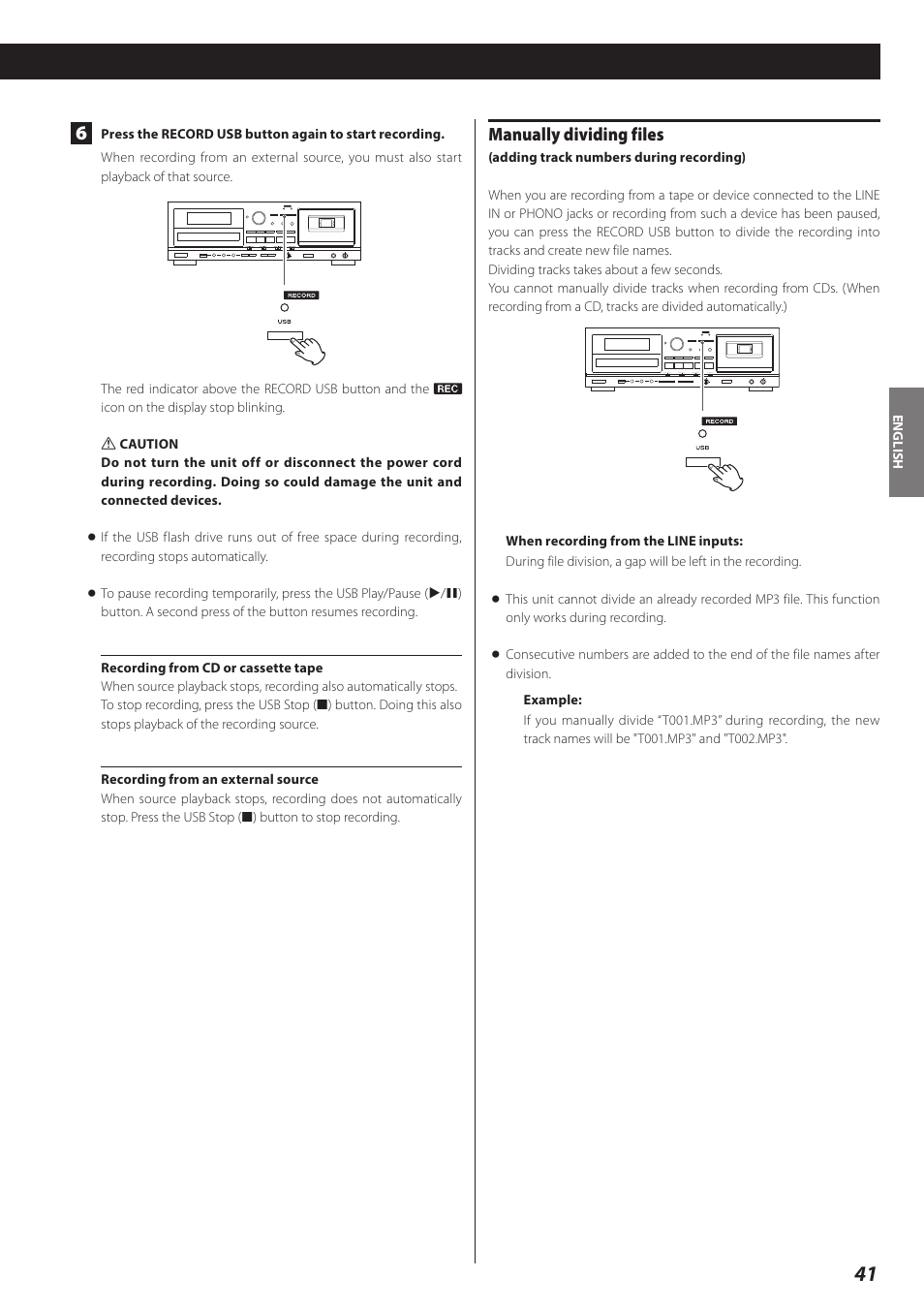 Manually dividing files | Teac AD-RW900-B User Manual | Page 41 / 148