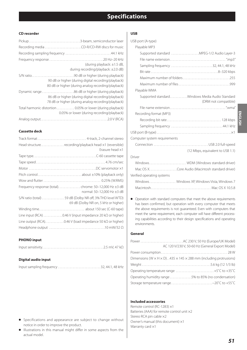 Specifications | Teac AD-RW900-B User Manual | Page 51 / 148