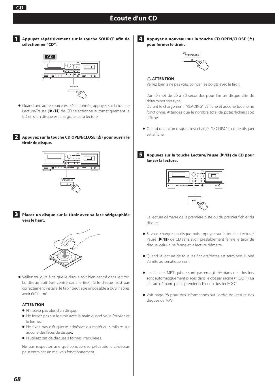 Écoute d'un cd | Teac AD-RW900-B User Manual | Page 68 / 148