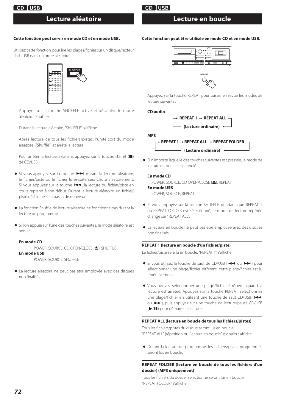 Lecture aléatoire, Lecture en boucle, Lecture aléatoire lecture en boucle | Teac AD-RW900-B User Manual | Page 72 / 148