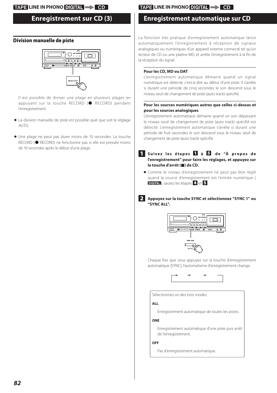 Enregistrement automatique sur cd, Division manuelle de piste | Teac AD-RW900-B User Manual | Page 82 / 148