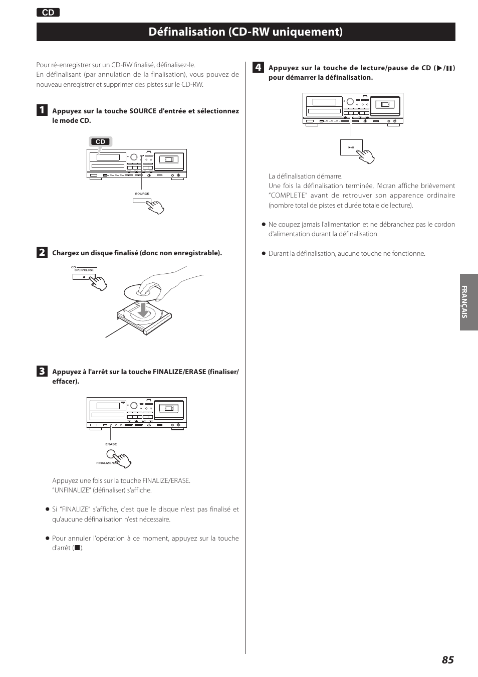 Définalisation (cd-rw uniquement) | Teac AD-RW900-B User Manual | Page 85 / 148