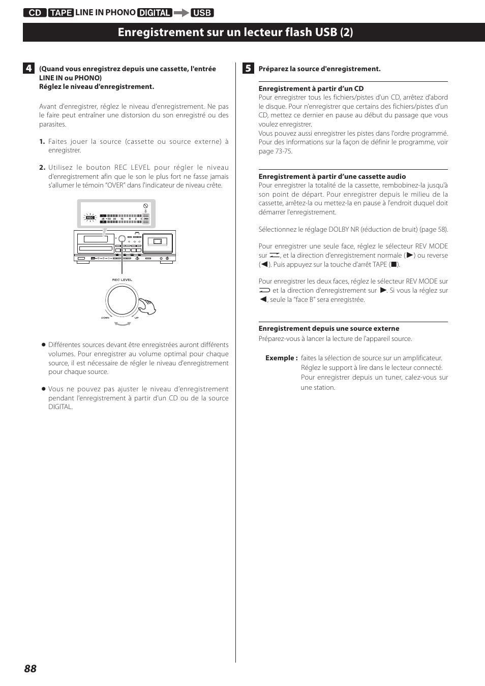 Enregistrement sur un lecteur flash usb (2) | Teac AD-RW900-B User Manual | Page 88 / 148