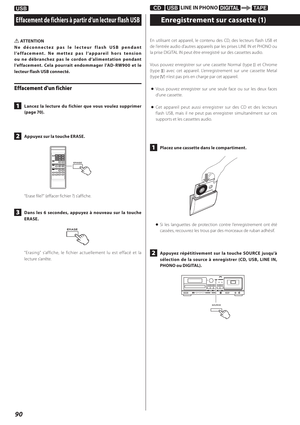 Enregistrement sur cassette, Enregistrement sur cassette (1) | Teac AD-RW900-B User Manual | Page 90 / 148