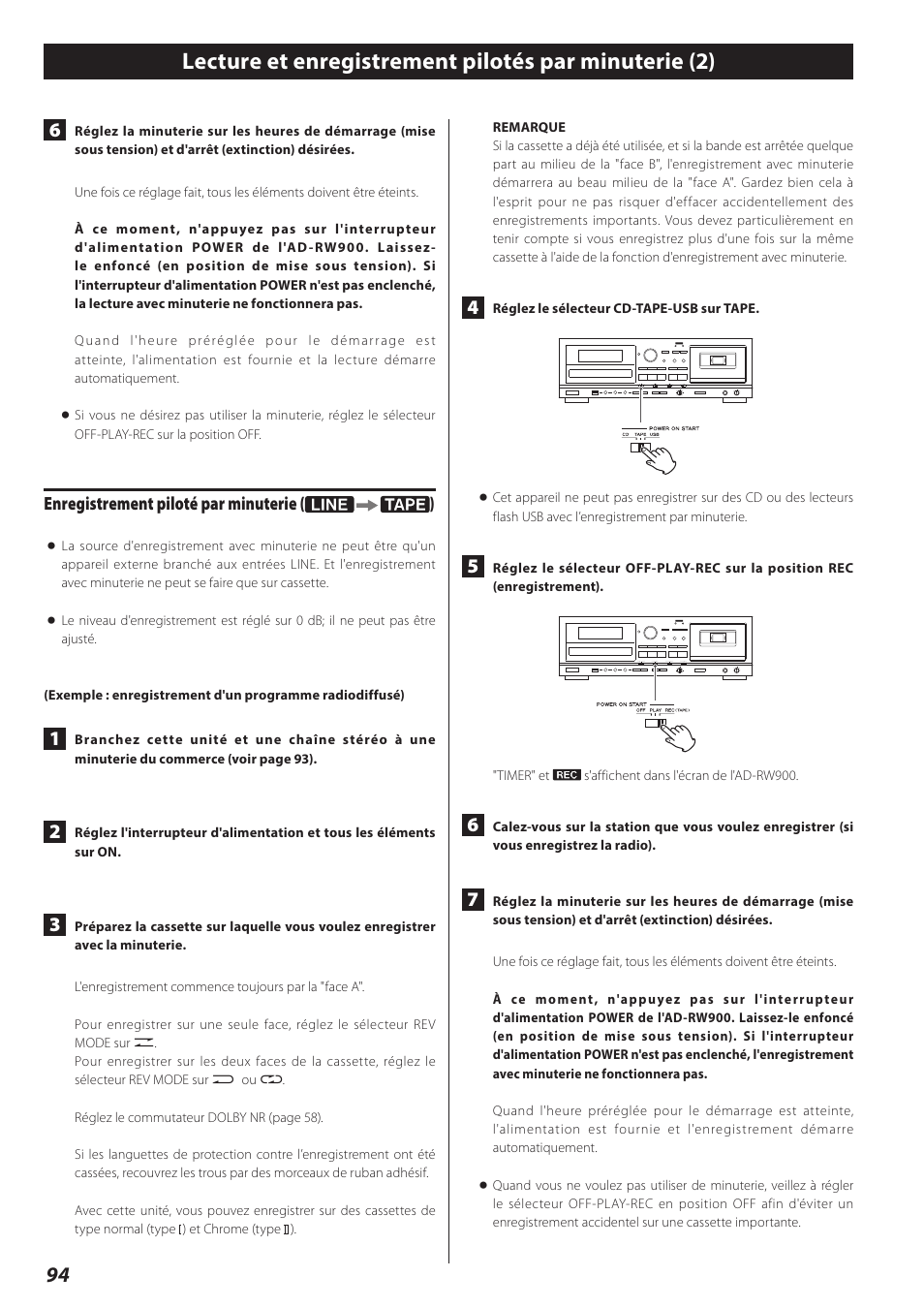 Enregistrement piloté par minuterie | Teac AD-RW900-B User Manual | Page 94 / 148