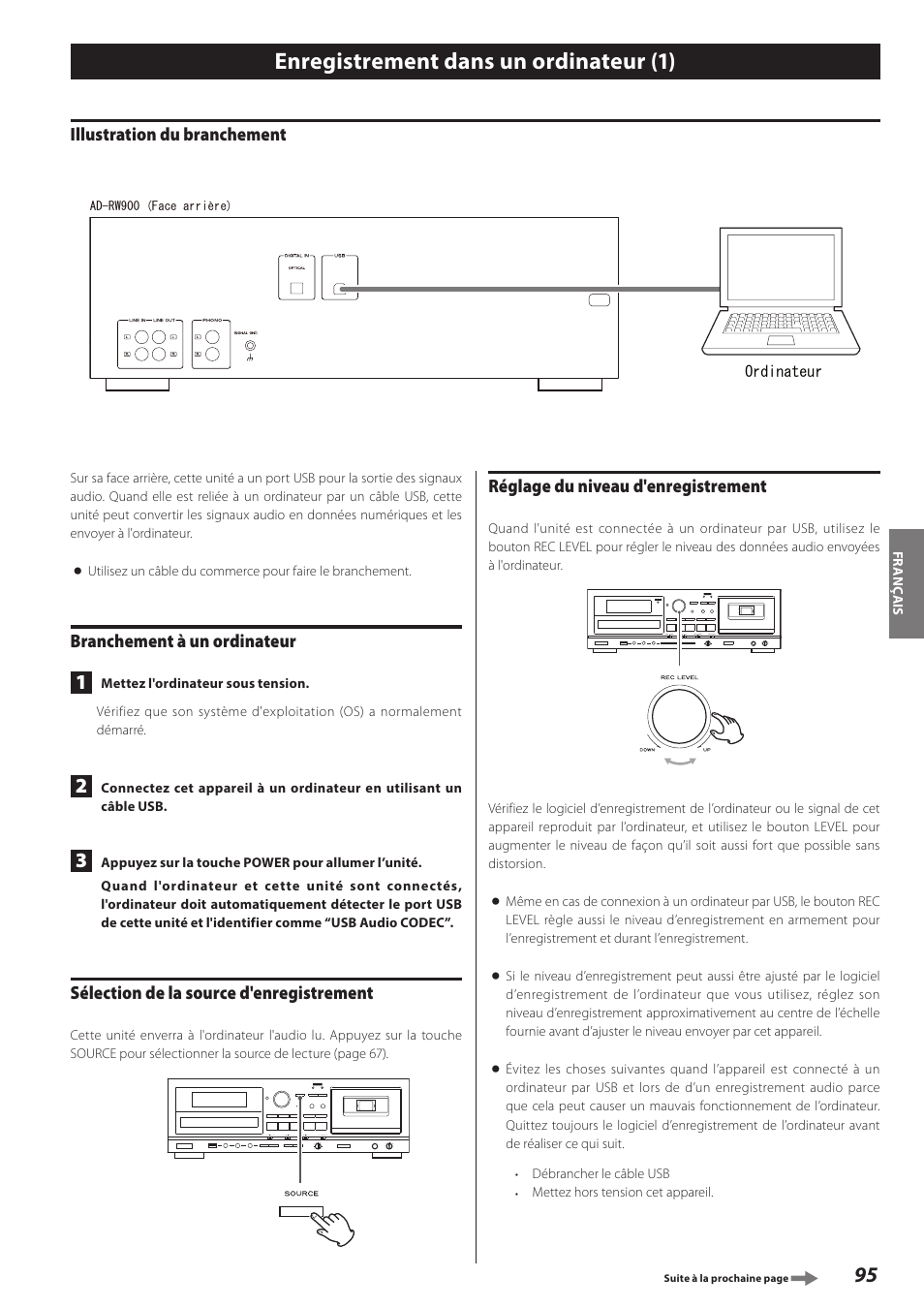 Enregistrement dans un ordinateur, Enregistrement dans un ordinateur (1) | Teac AD-RW900-B User Manual | Page 95 / 148