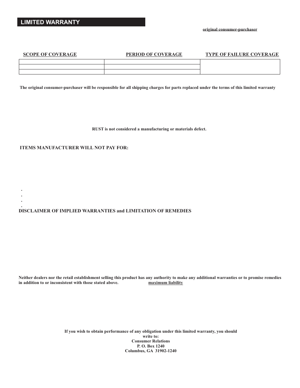 Limited warranty | Char-Broil 8301390 User Manual | Page 6 / 20