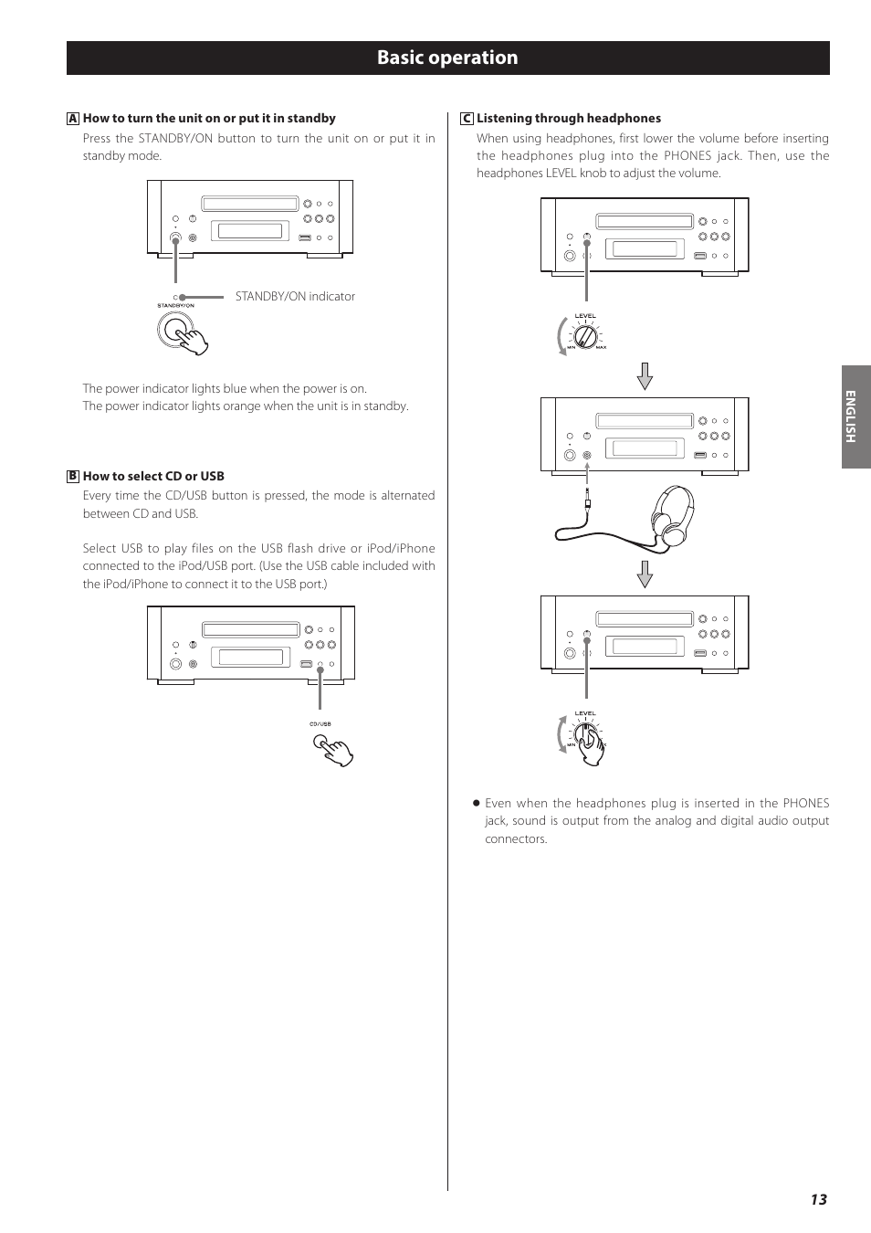 Basic operation | Teac CD-H750 User Manual | Page 13 / 84