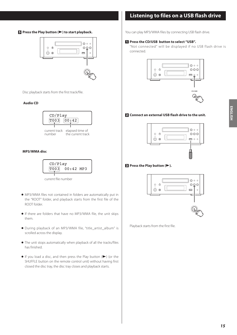 Listening to files on a usb flash drive | Teac CD-H750 User Manual | Page 15 / 84