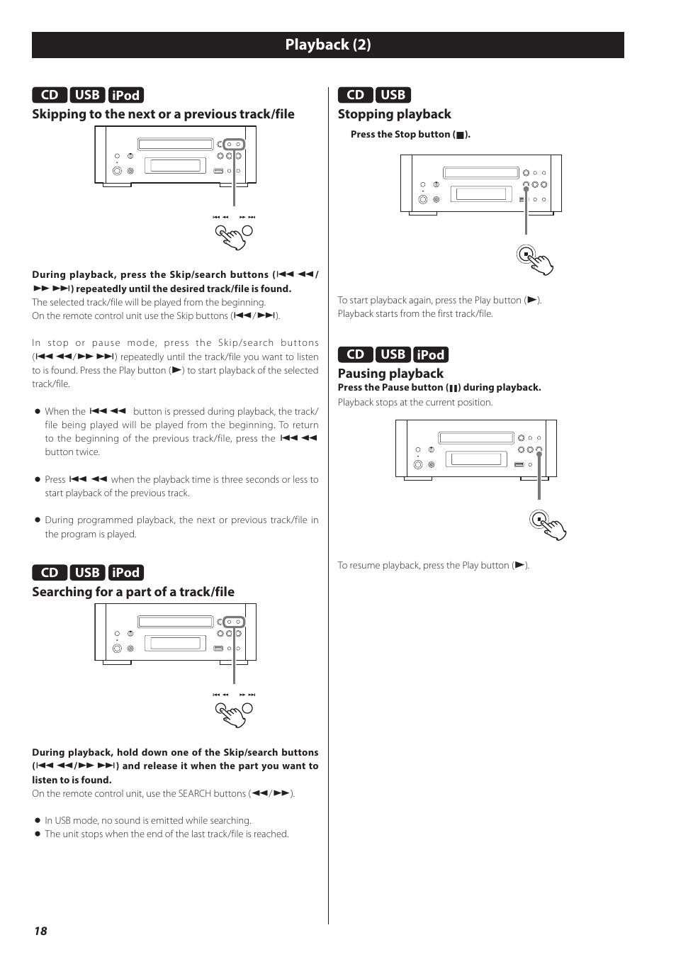 Playback (2) | Teac CD-H750 User Manual | Page 18 / 84