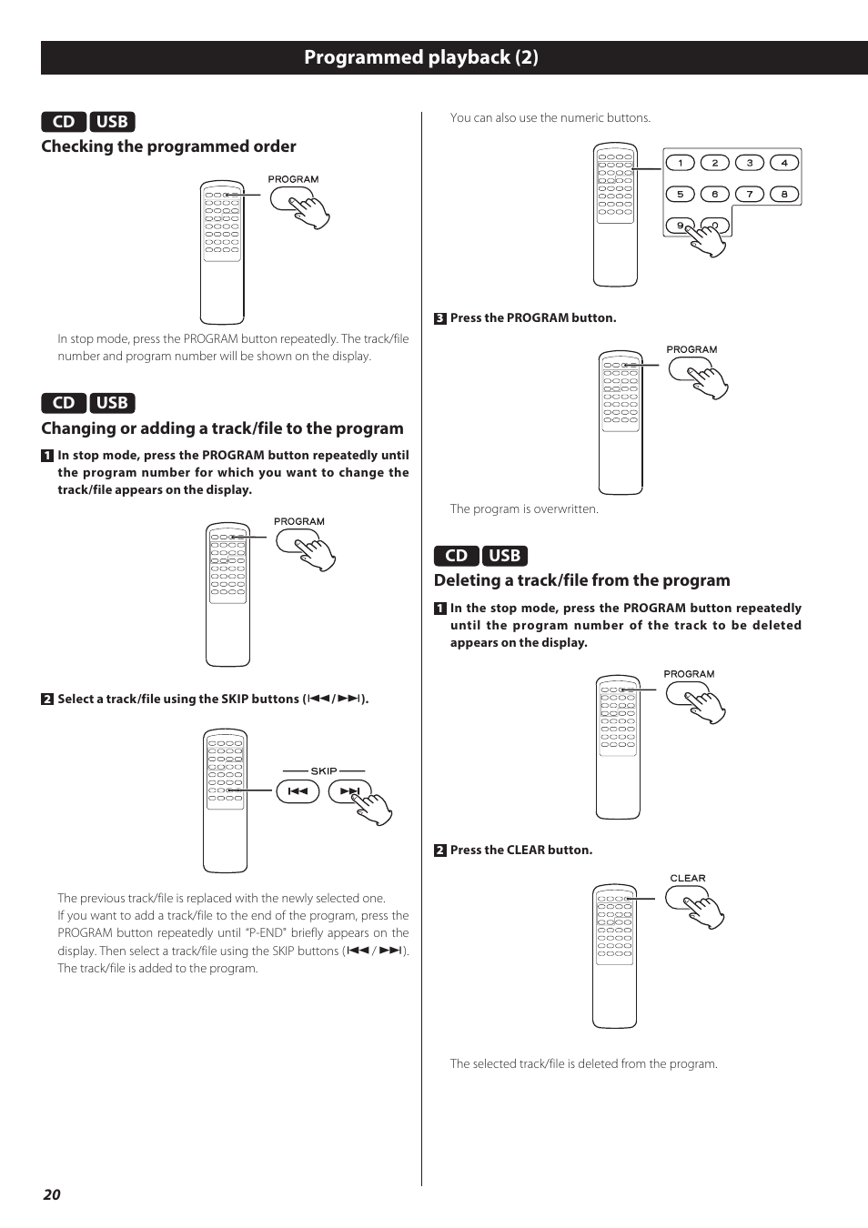 Programmed playback (2) | Teac CD-H750 User Manual | Page 20 / 84