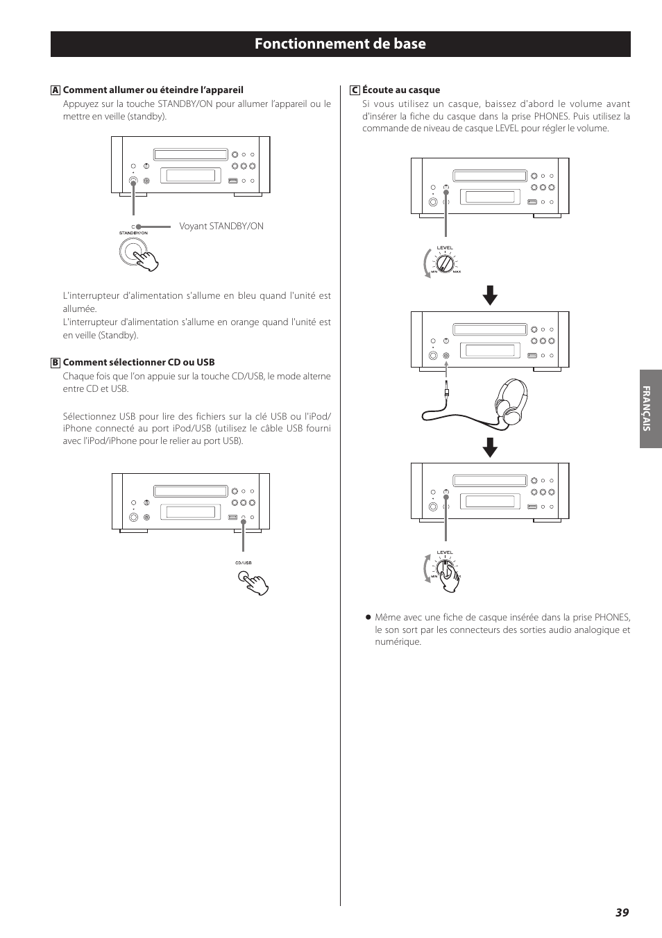 Fonctionnement de base | Teac CD-H750 User Manual | Page 39 / 84