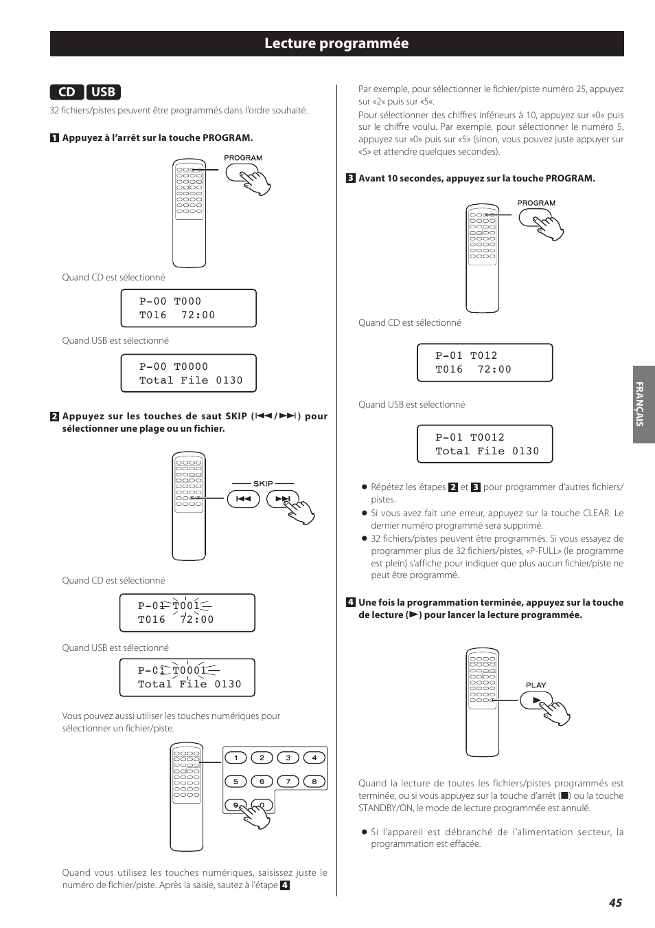 Lecture programmée | Teac CD-H750 User Manual | Page 45 / 84