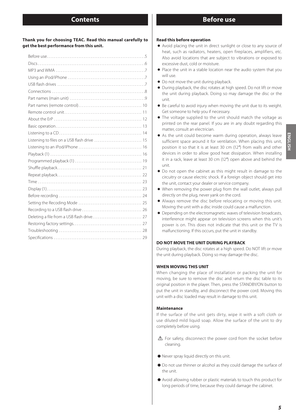 Teac CD-H750 User Manual | Page 5 / 84