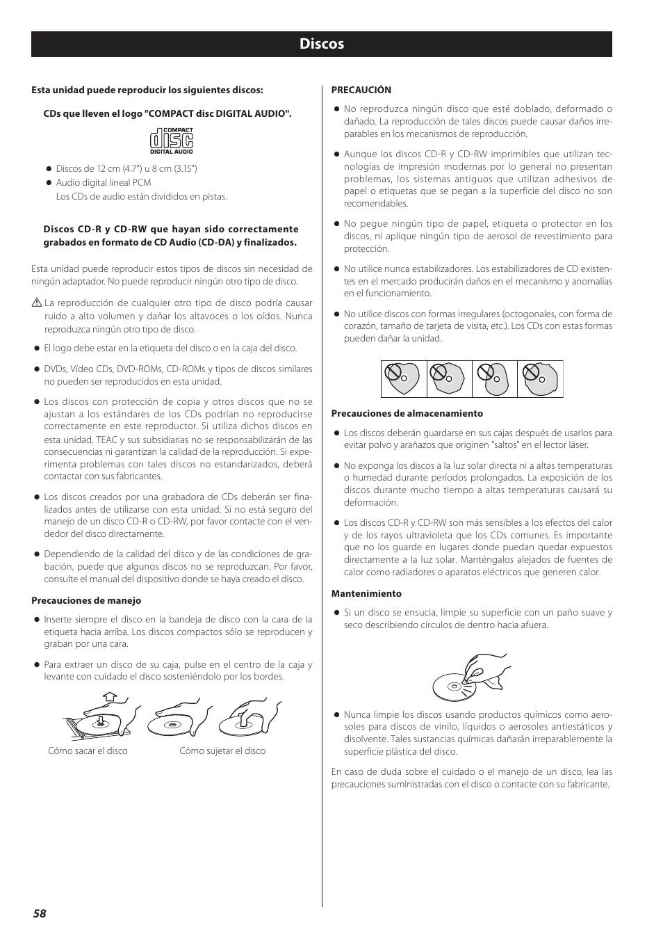 Discos | Teac CD-H750 User Manual | Page 58 / 84