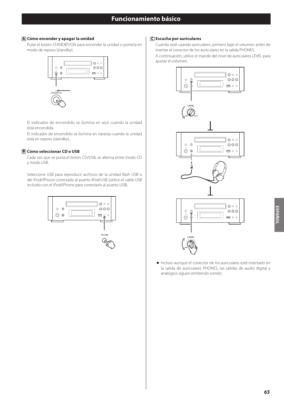 Funcionamiento básico | Teac CD-H750 User Manual | Page 65 / 84