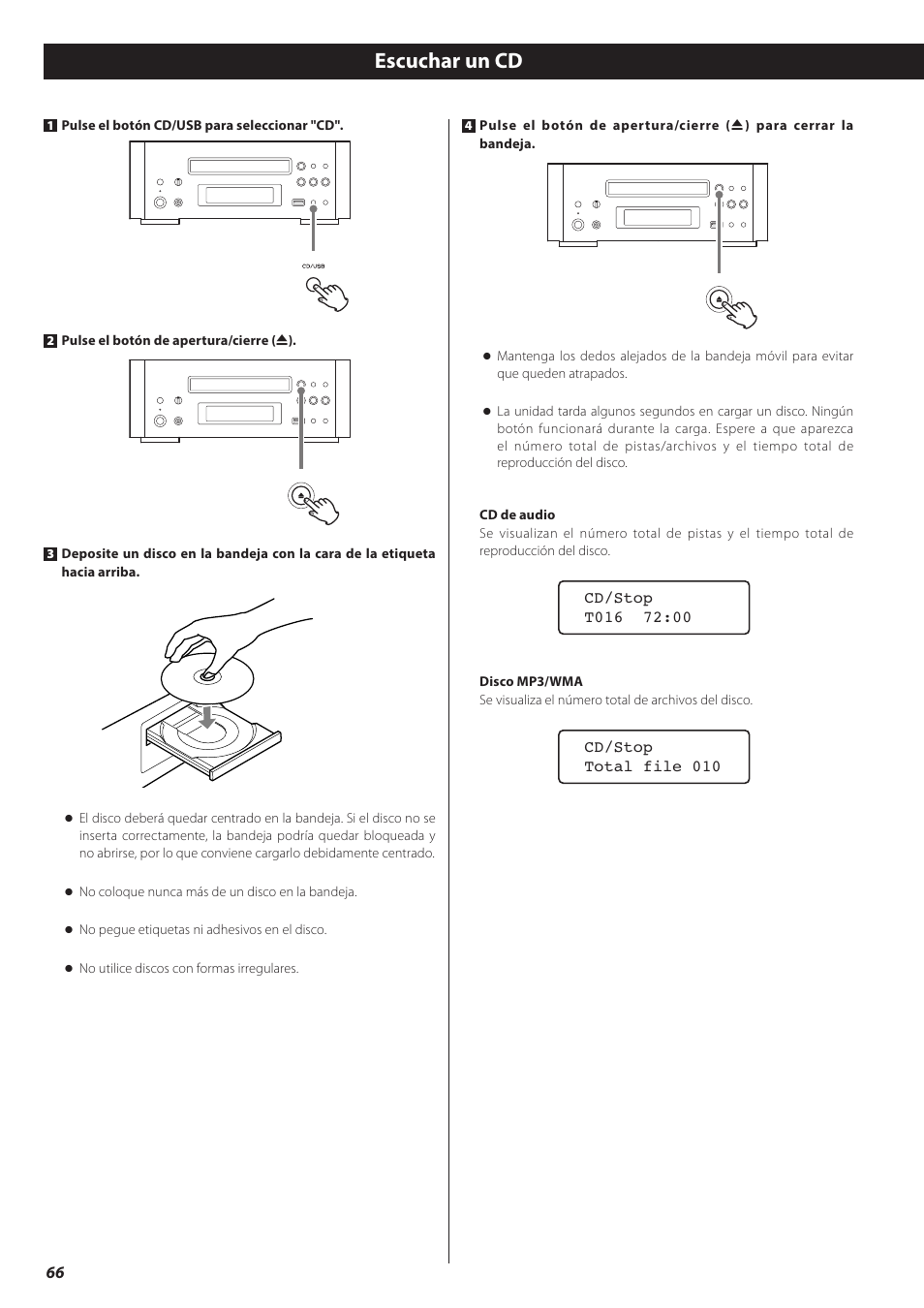 Escuchar un cd | Teac CD-H750 User Manual | Page 66 / 84