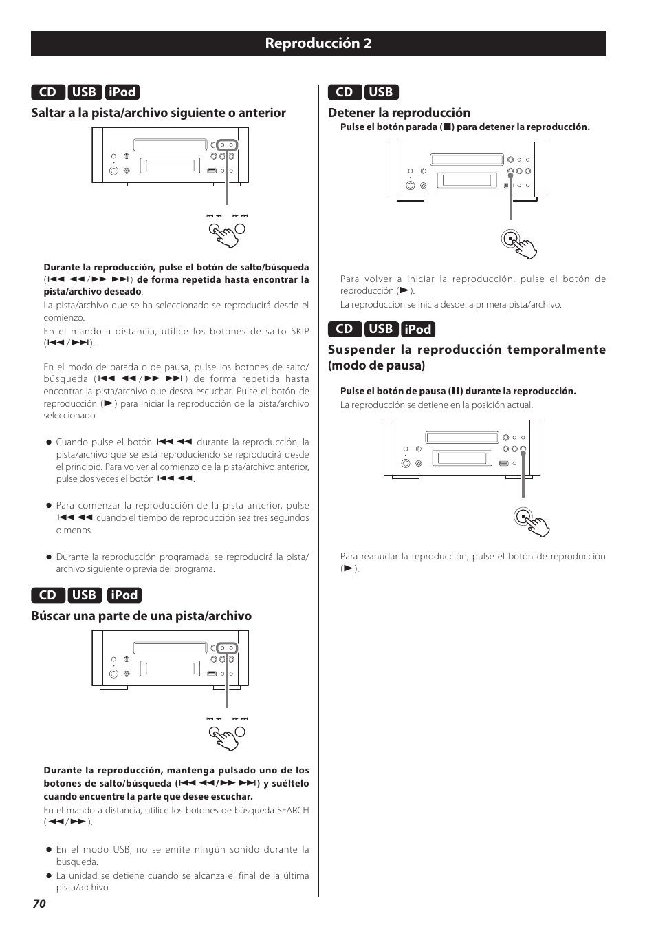 Reproducción 2 | Teac CD-H750 User Manual | Page 70 / 84