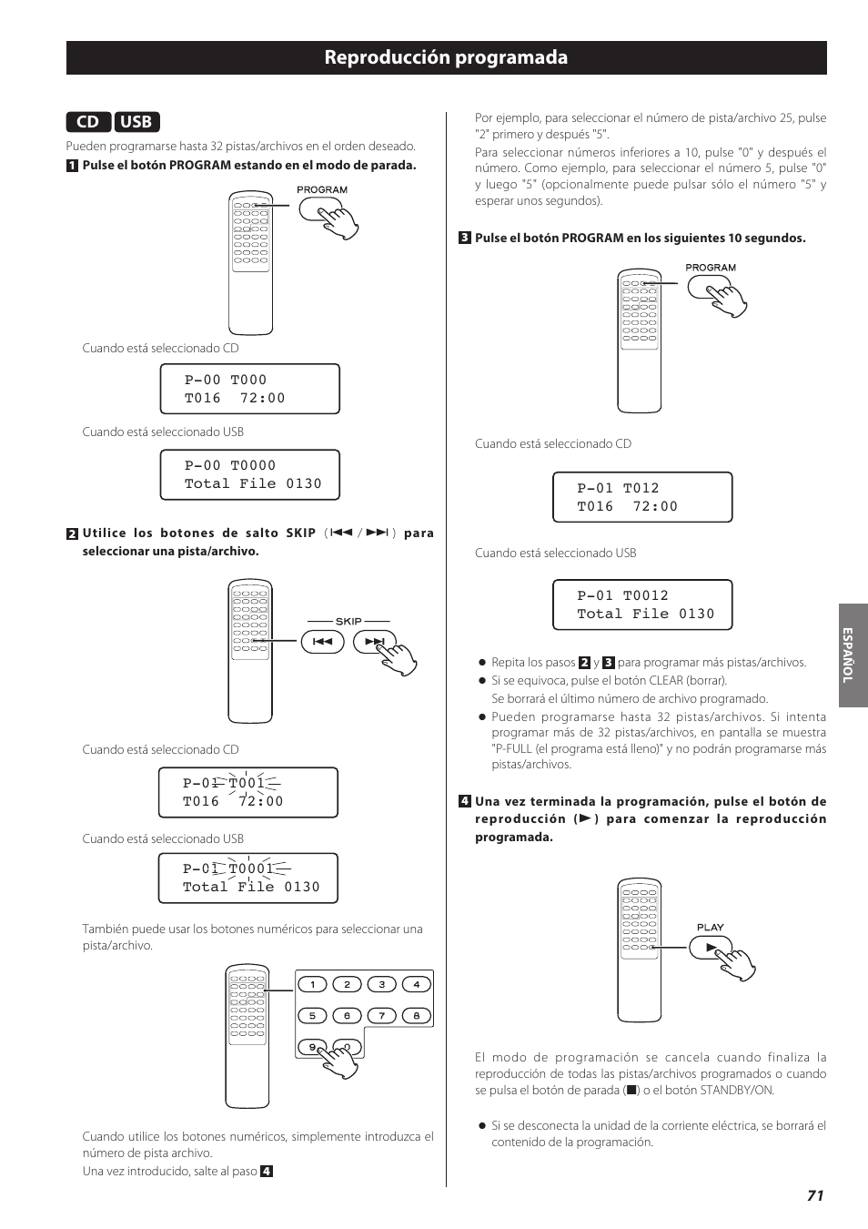 Reproducción programada | Teac CD-H750 User Manual | Page 71 / 84