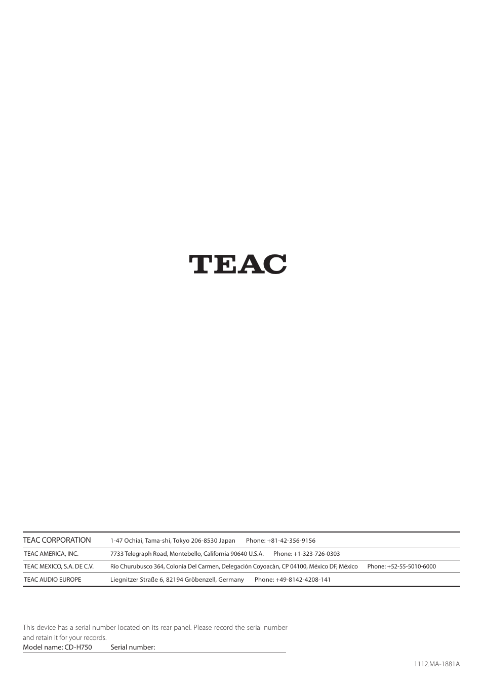 Teac CD-H750 User Manual | Page 84 / 84