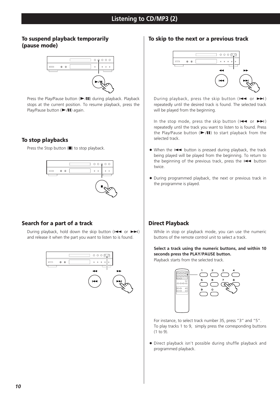 Listening to cd/mp3 (2) | Teac CD-P1260 User Manual | Page 10 / 52