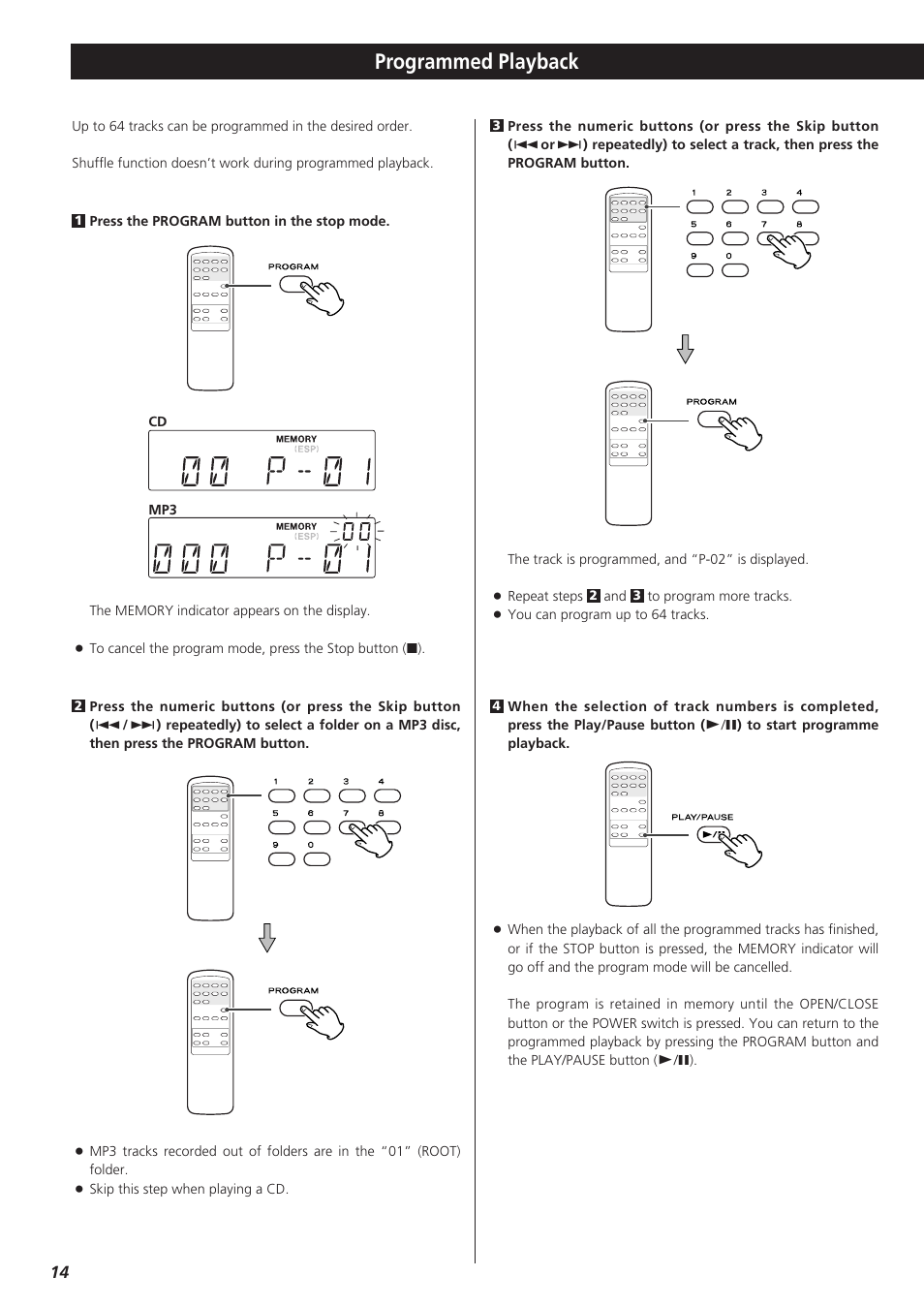 Programmed playback | Teac CD-P1260 User Manual | Page 14 / 52