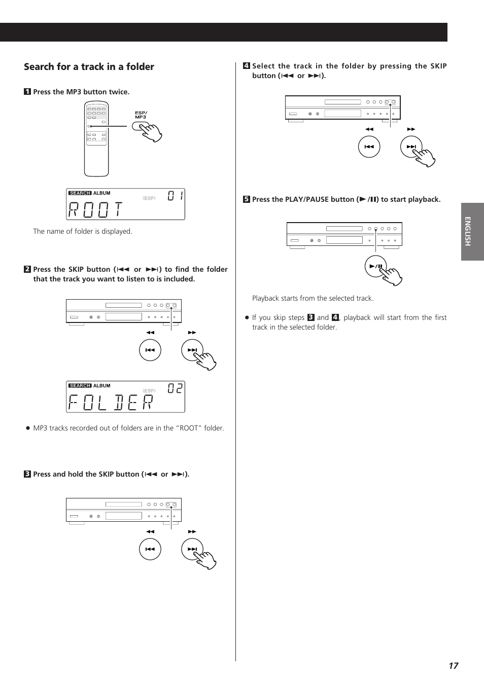 Search for a track in a folder | Teac CD-P1260 User Manual | Page 17 / 52