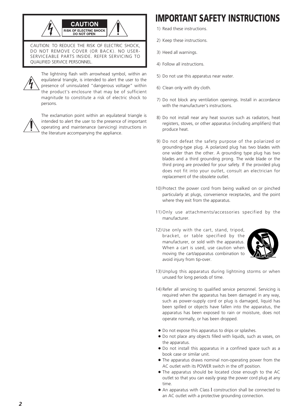 English, Important safety instructions | Teac CD-P1260 User Manual | Page 2 / 52