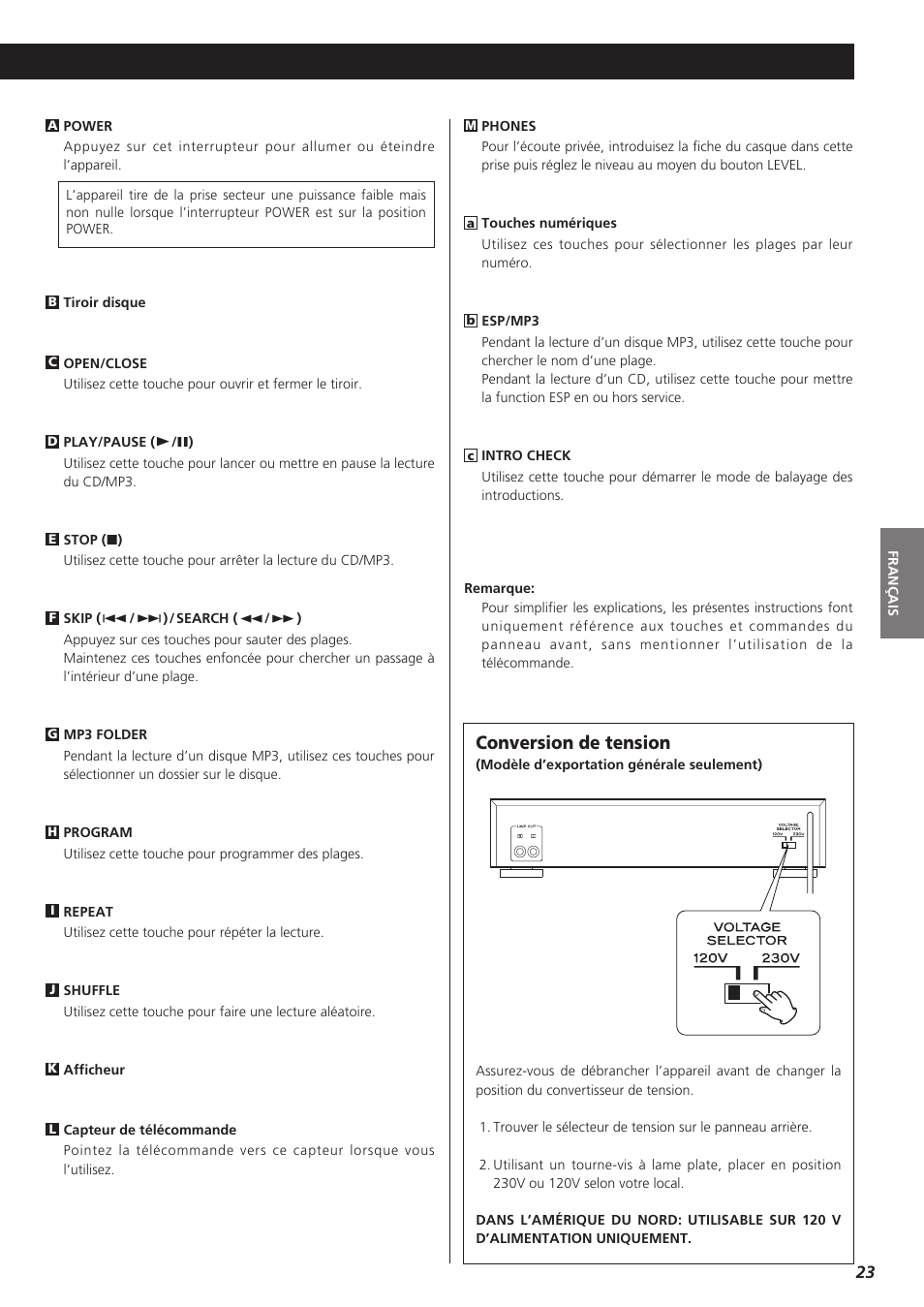 Conversion de tension | Teac CD-P1260 User Manual | Page 23 / 52