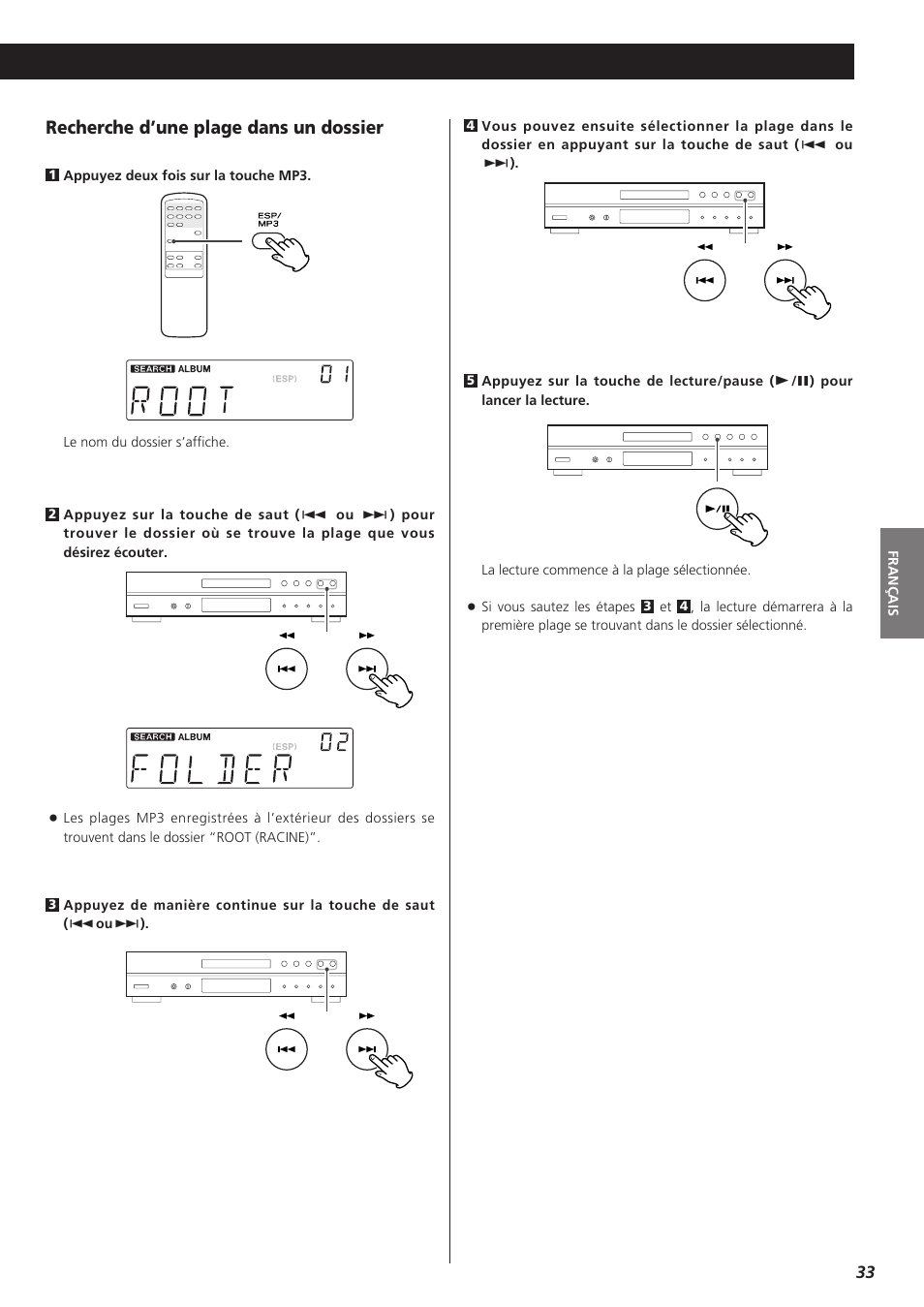 Recherche d’une plage dans un dossier | Teac CD-P1260 User Manual | Page 33 / 52