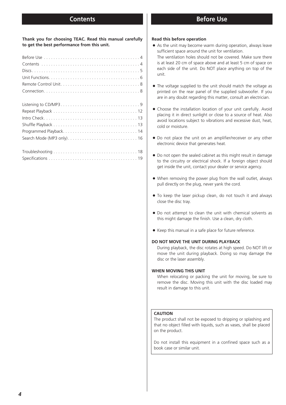 Teac CD-P1260 User Manual | Page 4 / 52
