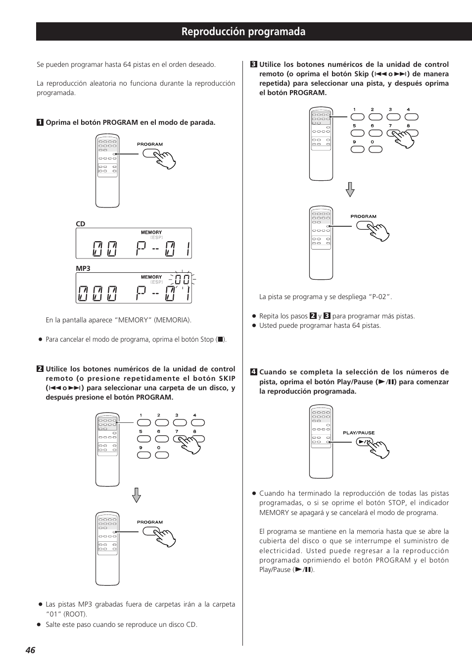 Reproducción programada | Teac CD-P1260 User Manual | Page 46 / 52