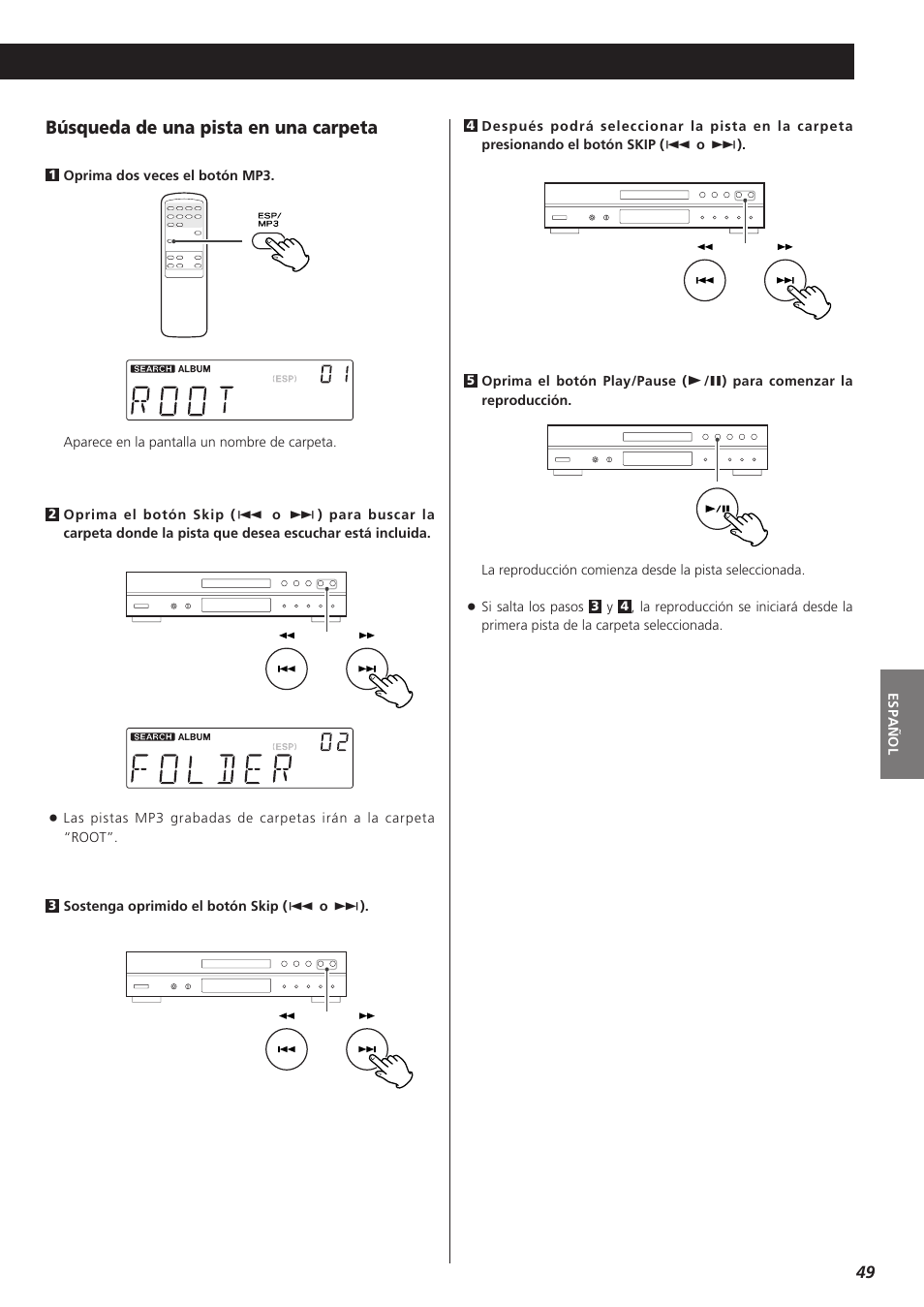Búsqueda de una pista en una carpeta | Teac CD-P1260 User Manual | Page 49 / 52