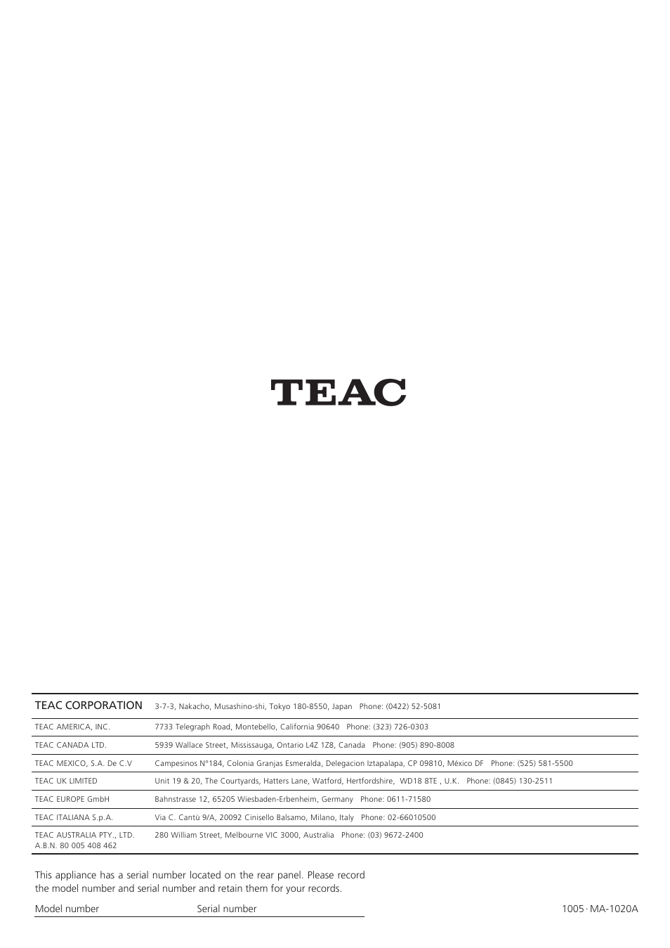 Teac CD-P1260 User Manual | Page 52 / 52