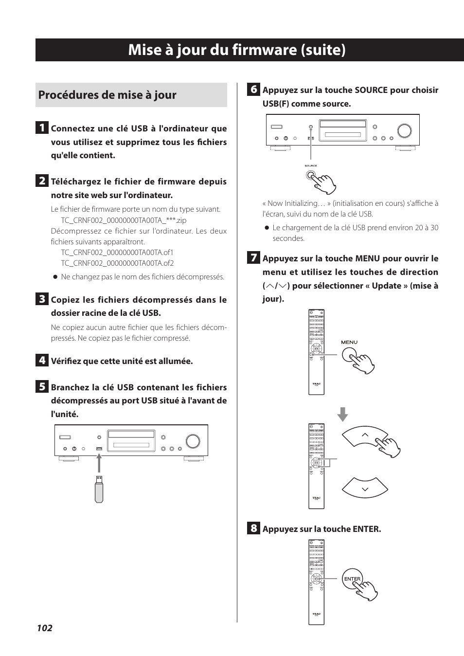 Mise à jour du firmware (suite), Procédures de mise à jour 1 | Teac CD-P800NT-B User Manual | Page 102 / 160