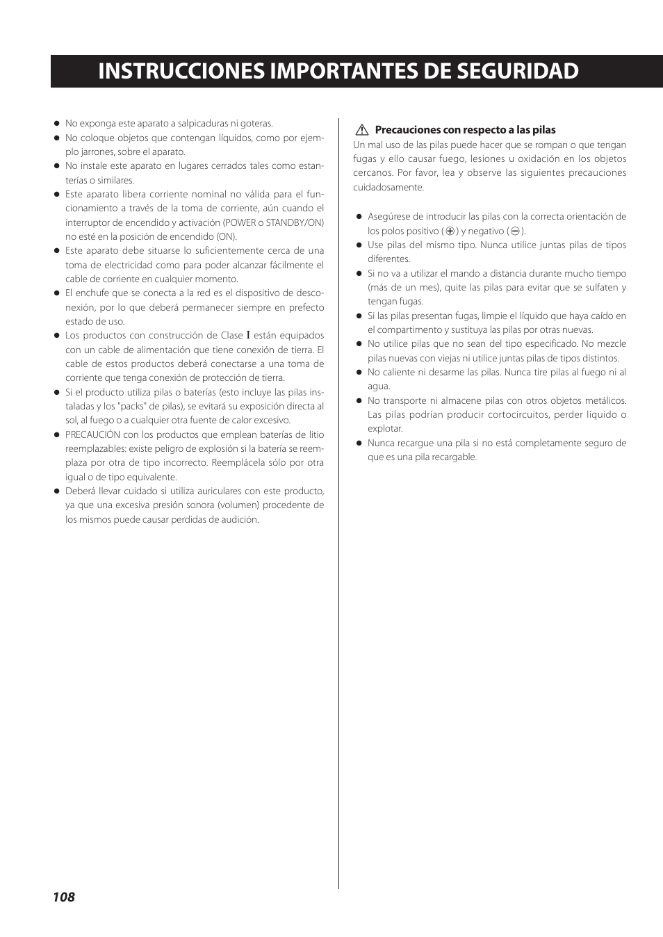 Español, Instrucciones importantes de seguridad | Teac CD-P800NT-B User Manual | Page 108 / 160